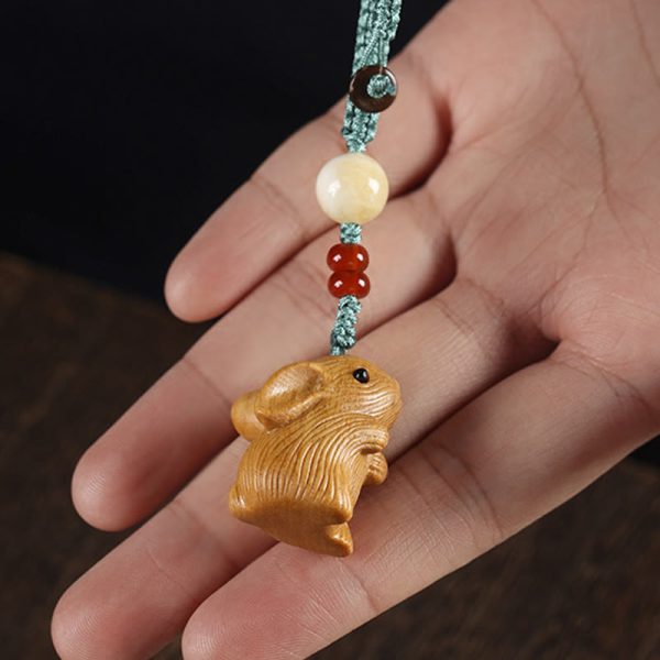 Buddha Stones Sandalwood Small Leaf Red Sandalwood Lucky Mini Rabbit Protection Key Chain Phone Hanging Decoration Online Sale - Image 5