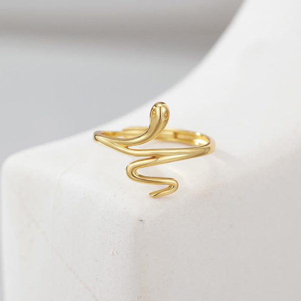 Buddha Stones 925 Sterling Silver Golden Snake Year Of The Snake Calm Balance Adjustable Ring Sale