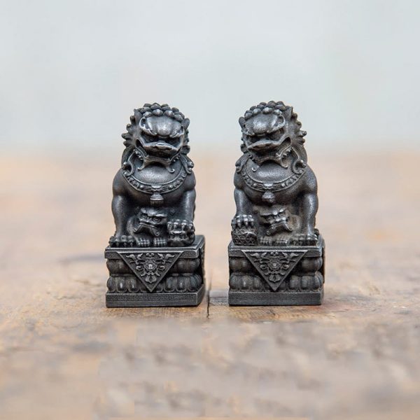 Buddha Stones Handmade Lion Fu Foo Dogs Iron Powder Rust Cast Resin Statue Ward Off Evil Protection Home Decoration Sale - Image 4