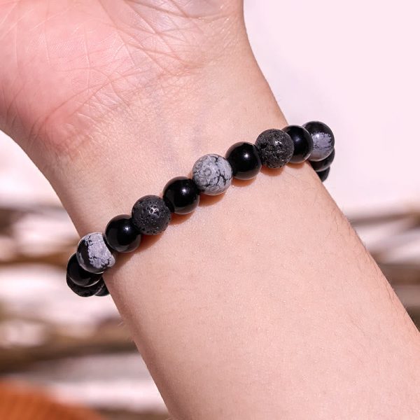 Buddha Stones Black Obsidian Lava Rock Stone Yin Yang Strength Bracelet Hot on Sale - Image 5