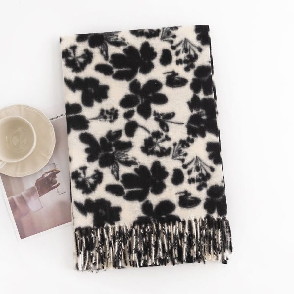 Buddha Stones Tibetan Rose Flower Branches Print Tassels Shawl Fall Winter Soft Warm Scarf Wrap For Discount - Image 3