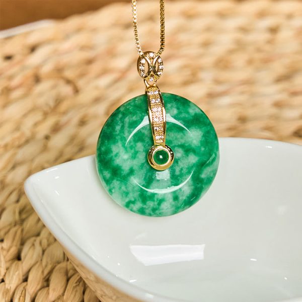 Buddha Stones Natural Cyan Jade Peace Buckle Healing Necklace Pendant Hot on Sale - Image 3