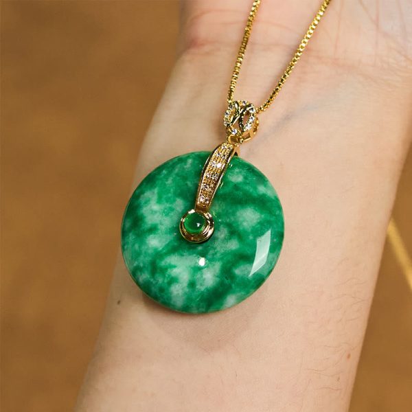 Buddha Stones Natural Cyan Jade Peace Buckle Healing Necklace Pendant Hot on Sale - Image 5