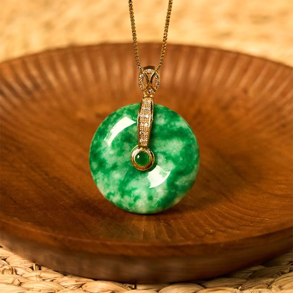 Buddha Stones Natural Cyan Jade Peace Buckle Healing Necklace Pendant Hot on Sale