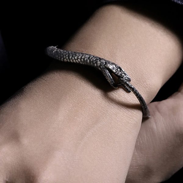 Buddha Stones Sterling Silver Snake Shape Texture Year Of The Snake Blessing Bracelet For Discount - Image 5