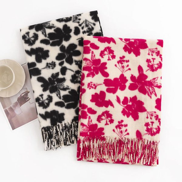 Buddha Stones Tibetan Rose Flower Branches Print Tassels Shawl Fall Winter Soft Warm Scarf Wrap For Discount - Image 2