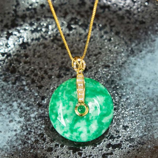 Buddha Stones Natural Cyan Jade Peace Buckle Healing Necklace Pendant Hot on Sale - Image 4