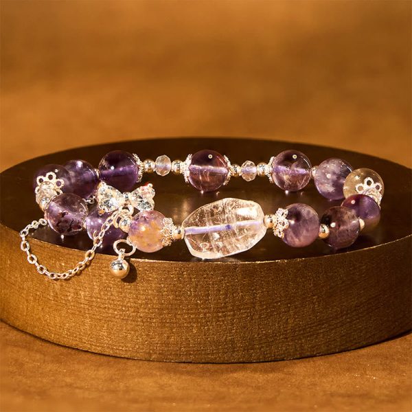 Buddha Stones Natural Purple Phantom Bow Wisdom Bracelet For Sale