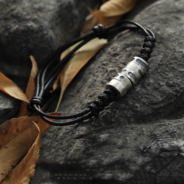 Buddha Stones 999 Sterling Silver Morse Code Wax Rope Blessing Bracelet For Sale - Image 4