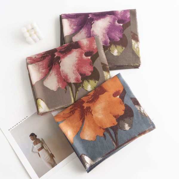 Buddha Stones Tibetan Shawl Artistic Style Hibiscus Syriacus Print Fall Winter Cozy Warm Scarf Wrap Online Hot Sale - Image 2