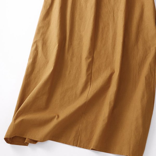 Buddha Stones Casual Plain V-neck Loose Half Sleeve Design Cotton Linen Midi Dress With Pockets Cheap - Image 3