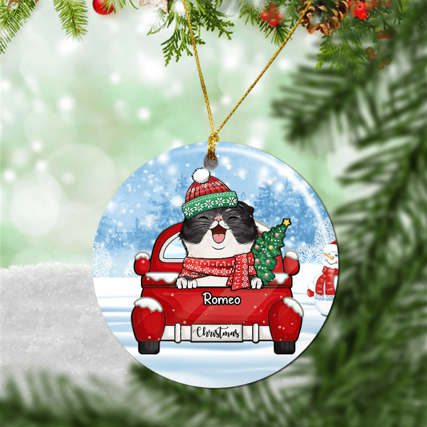 Christmas Cat Personalized Round Ornament, Personalized Gift for Cat Lovers, Cat Mom, Cat Dad - RO006PS01 Cheap